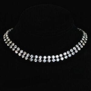 Vintage 16" Silver Tone And Double Row Rhinestone Choker Necklace